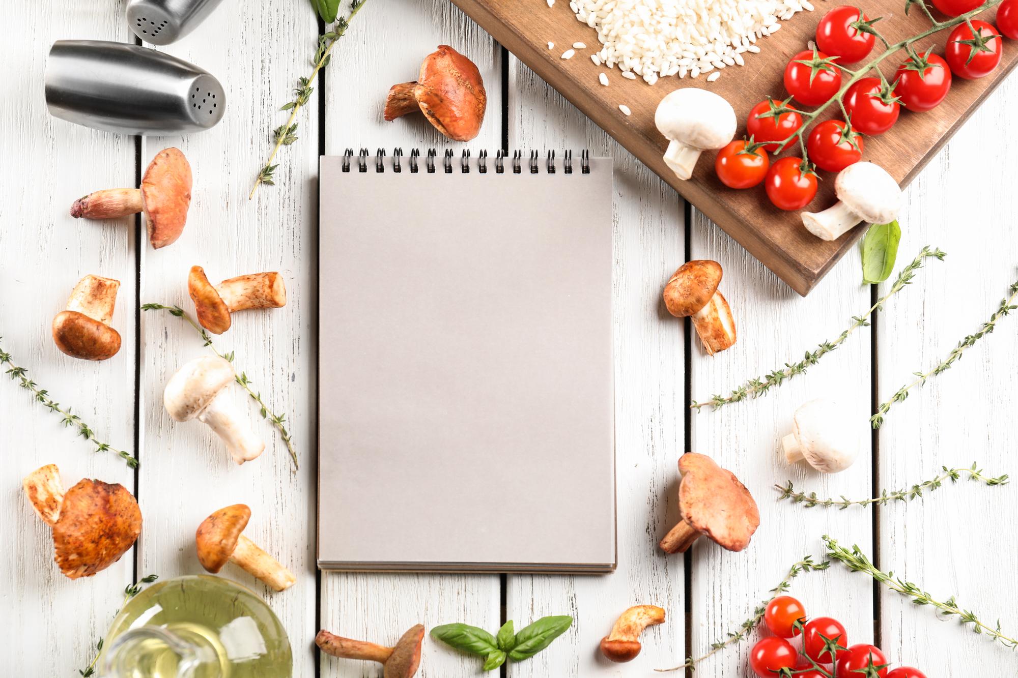 flat lay ingredients and recipe cards